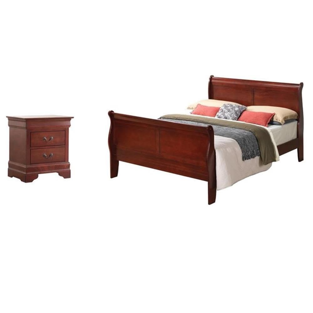 Set of 2 Queen Sleigh Bed and 2-Drawer Nightstand L363058