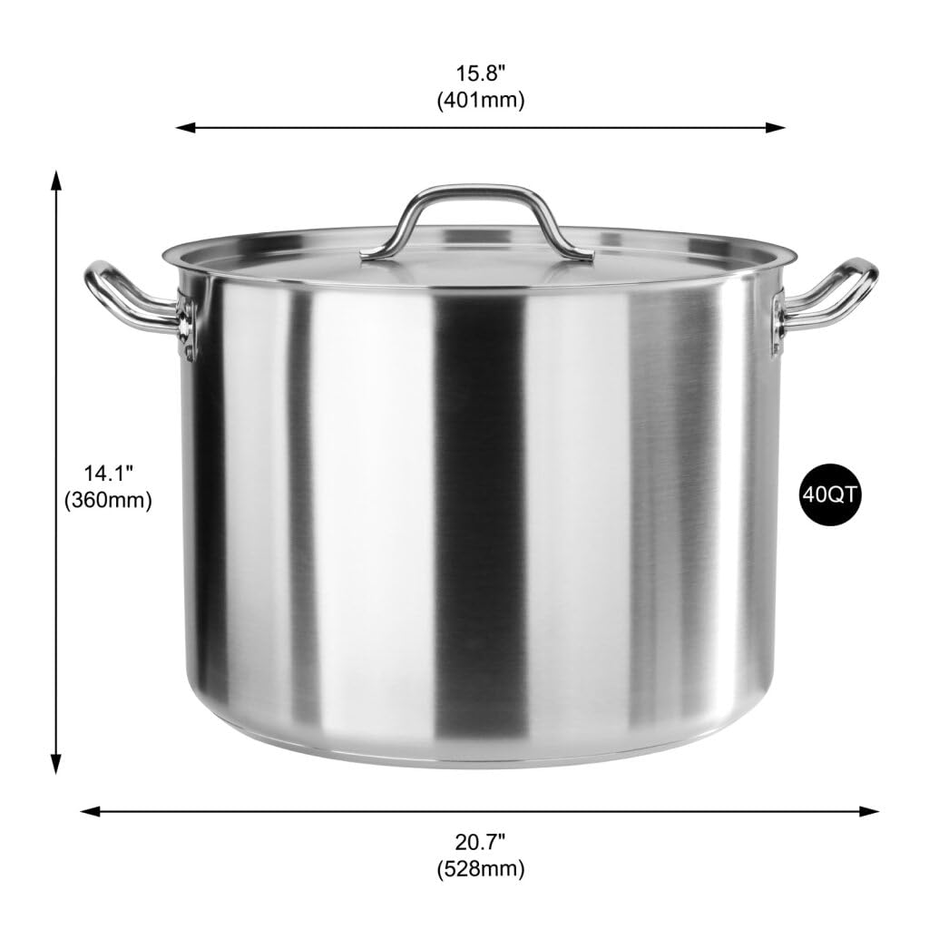 40 Qt Stainless Steel Stock Pot with Cover T95517