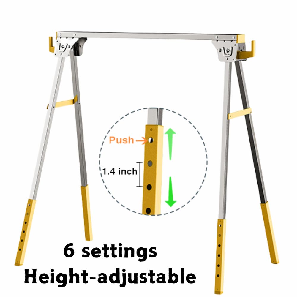 Heavy Duty Folding Sawhorses 2-Pack with 6 Height Adjustments S2464