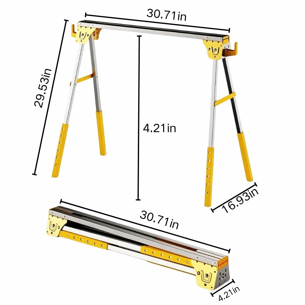 Heavy Duty Folding Sawhorses 2-Pack with 6 Height Adjustments S2464