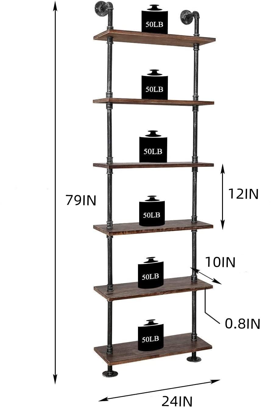 Industrial Pipe Rustic Wood Bookshelf Y6662
