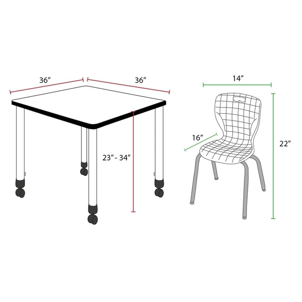 36" Square Mobile Table with 4 Stack Chairs A916833