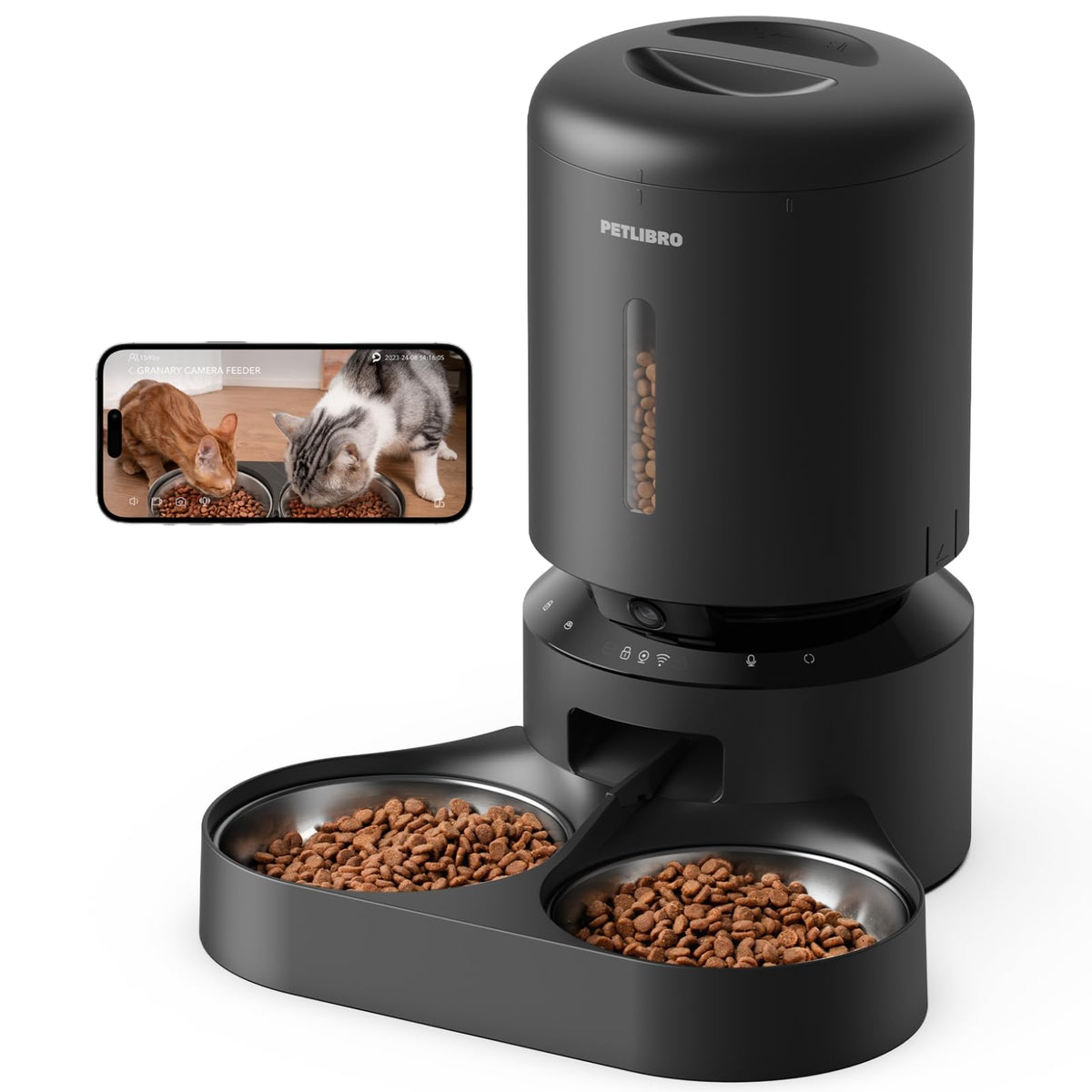 Automatic Cat Feeder with Camera, 1080P HD Video, 5G WiFi, 2-Way Audio, Dual Tray, Black 5L N114691