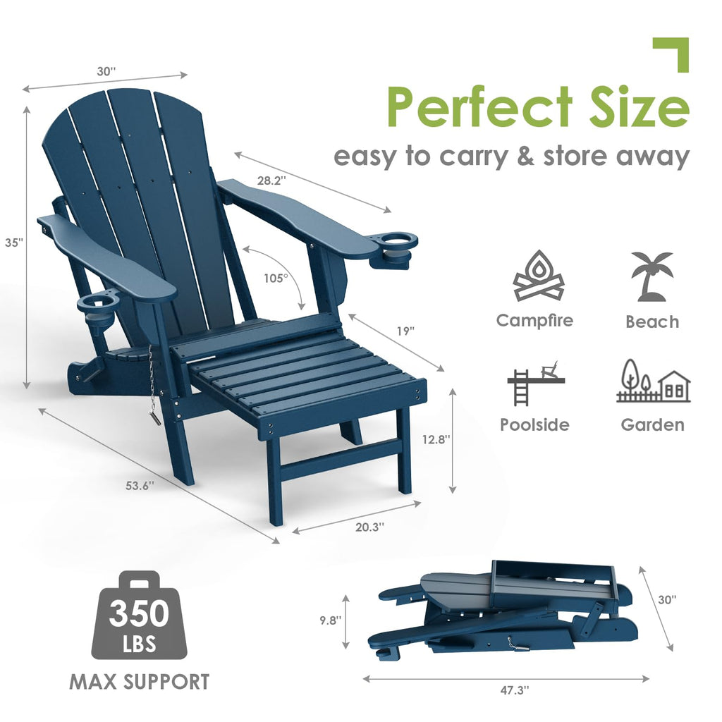 Blue Folding Adirondack Chairs with Ottoman Set of 6 U843