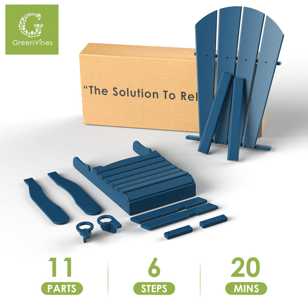 Blue Folding Adirondack Chairs with Ottoman Set of 6 U843