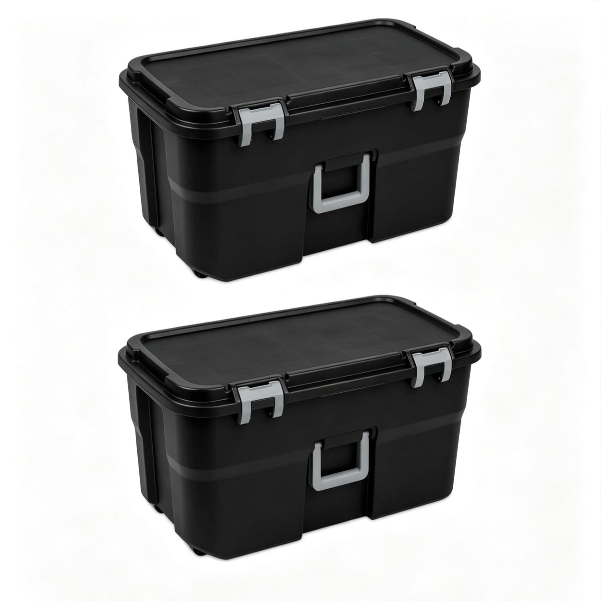 Black 2 Pack 22 Gallon Wheeled Plastic Storage Trunk D963225