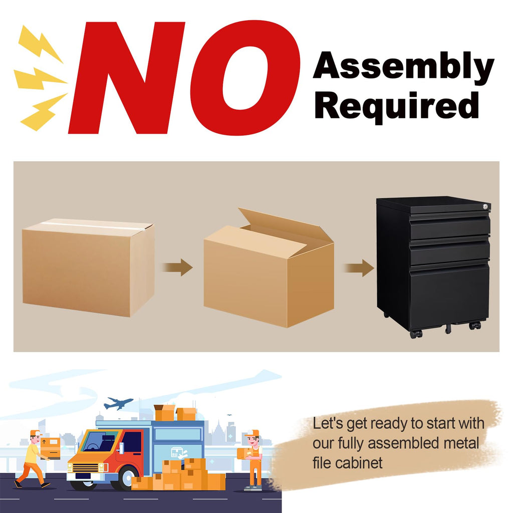 Black 3 Drawer Metal File Cabinet with Lock T3732