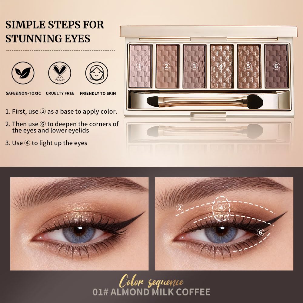 Nude Brown 6 Shade Matte & Shimmer Eyeshadow Palette H80890