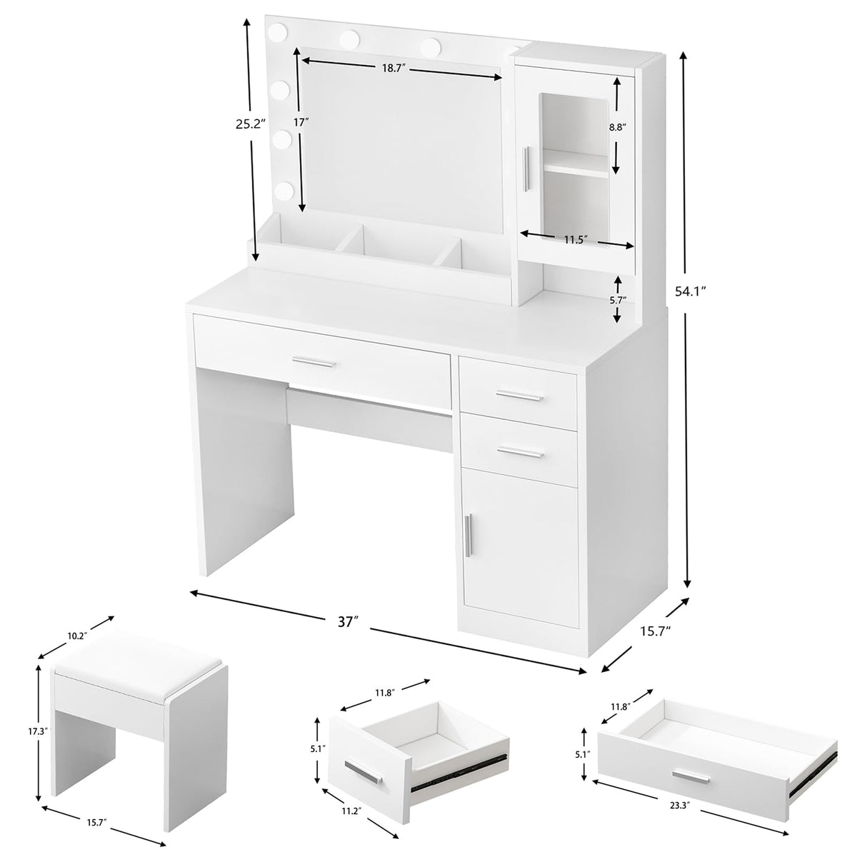 Makeup Vanity Desk Set with LED Lights Mirror Chair Q4120