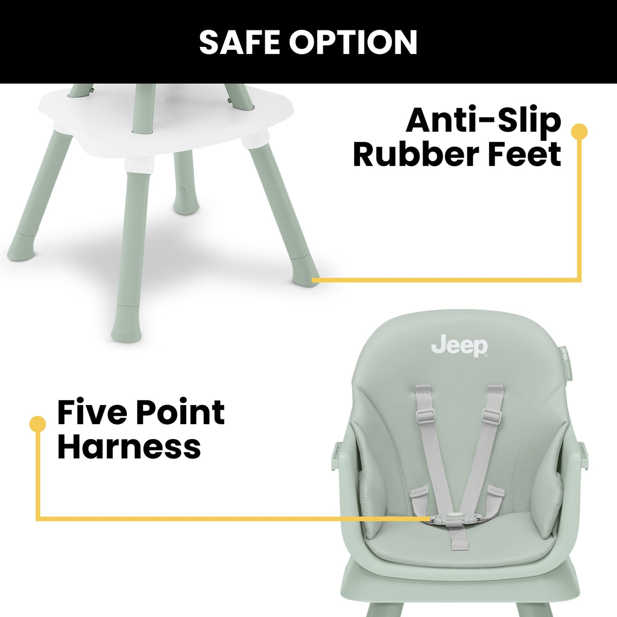 6-in-1 High Chair Converts to Stool Booster Seat Toddler Chair Activity Table and Desk and Chair Sage Green Q35311