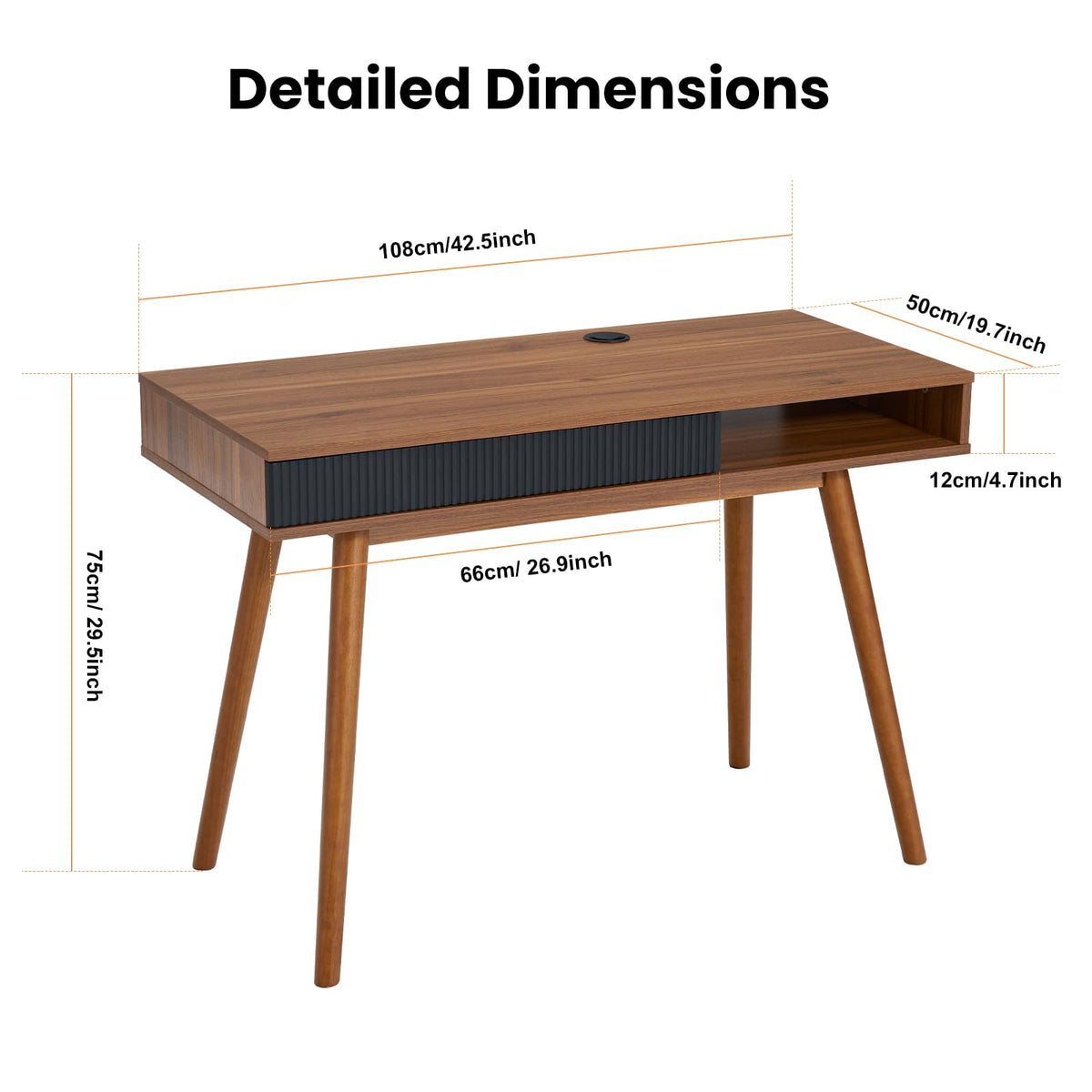 Walnut Wood Desk with Drawer K71254