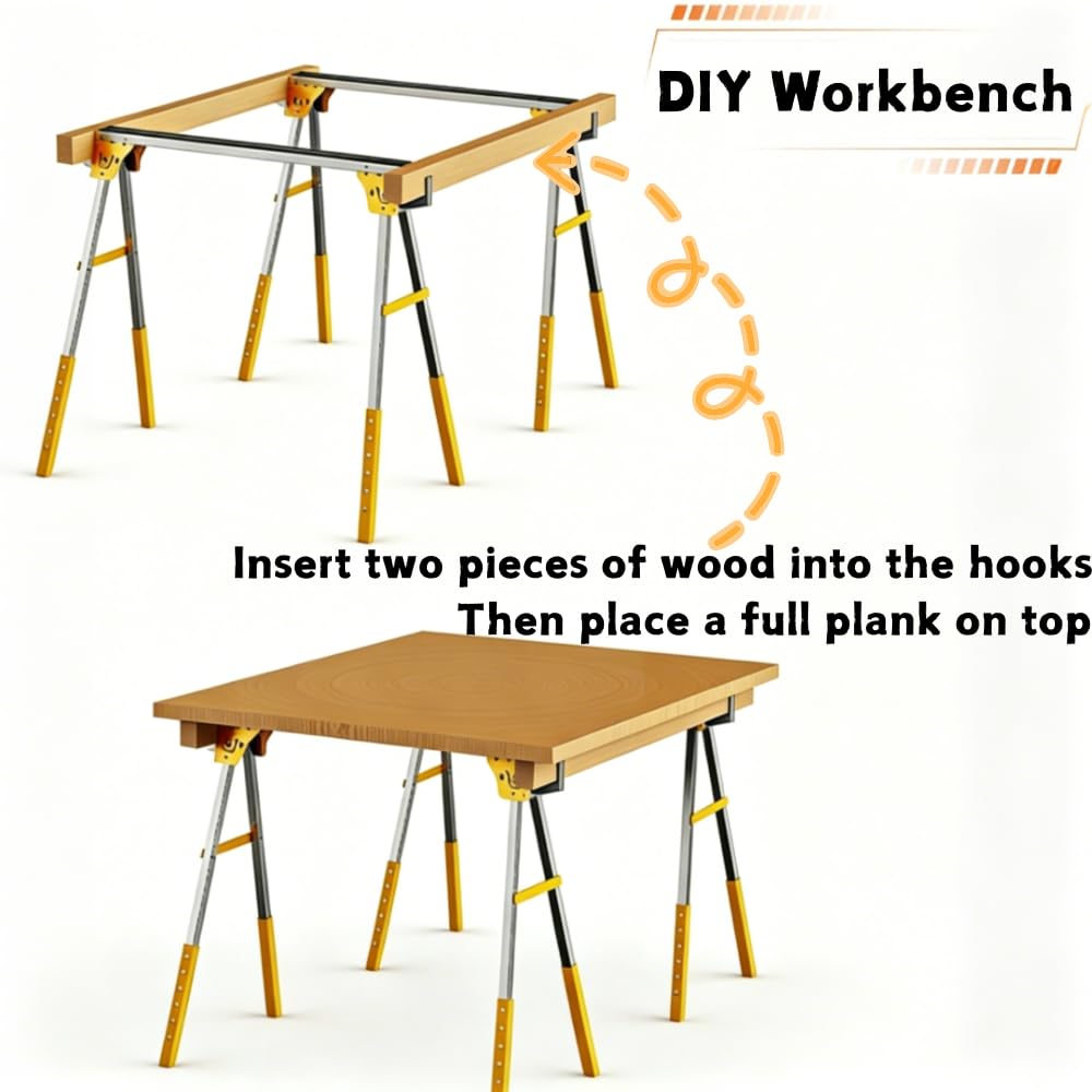 Heavy Duty Folding Sawhorses 2-Pack with 6 Height Adjustments S2464