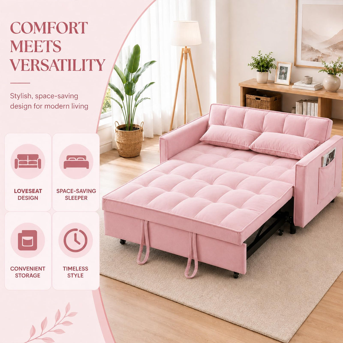 Velvet Convertible Sofa Bed B531