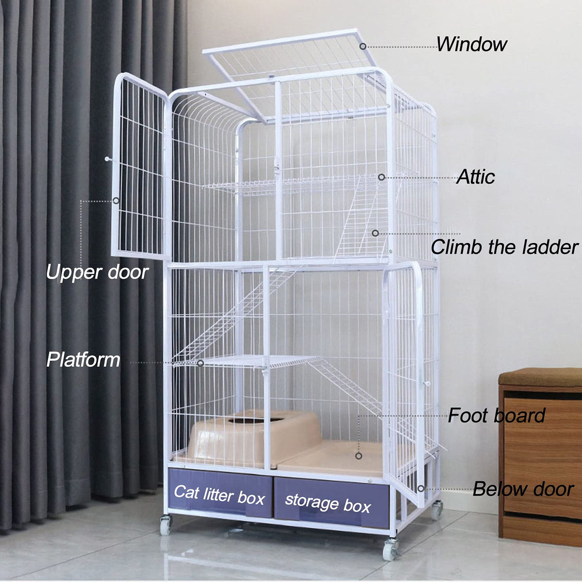 Heavy Duty Folding Metal Cat Cage Dog Crate with Four Wheels B193001