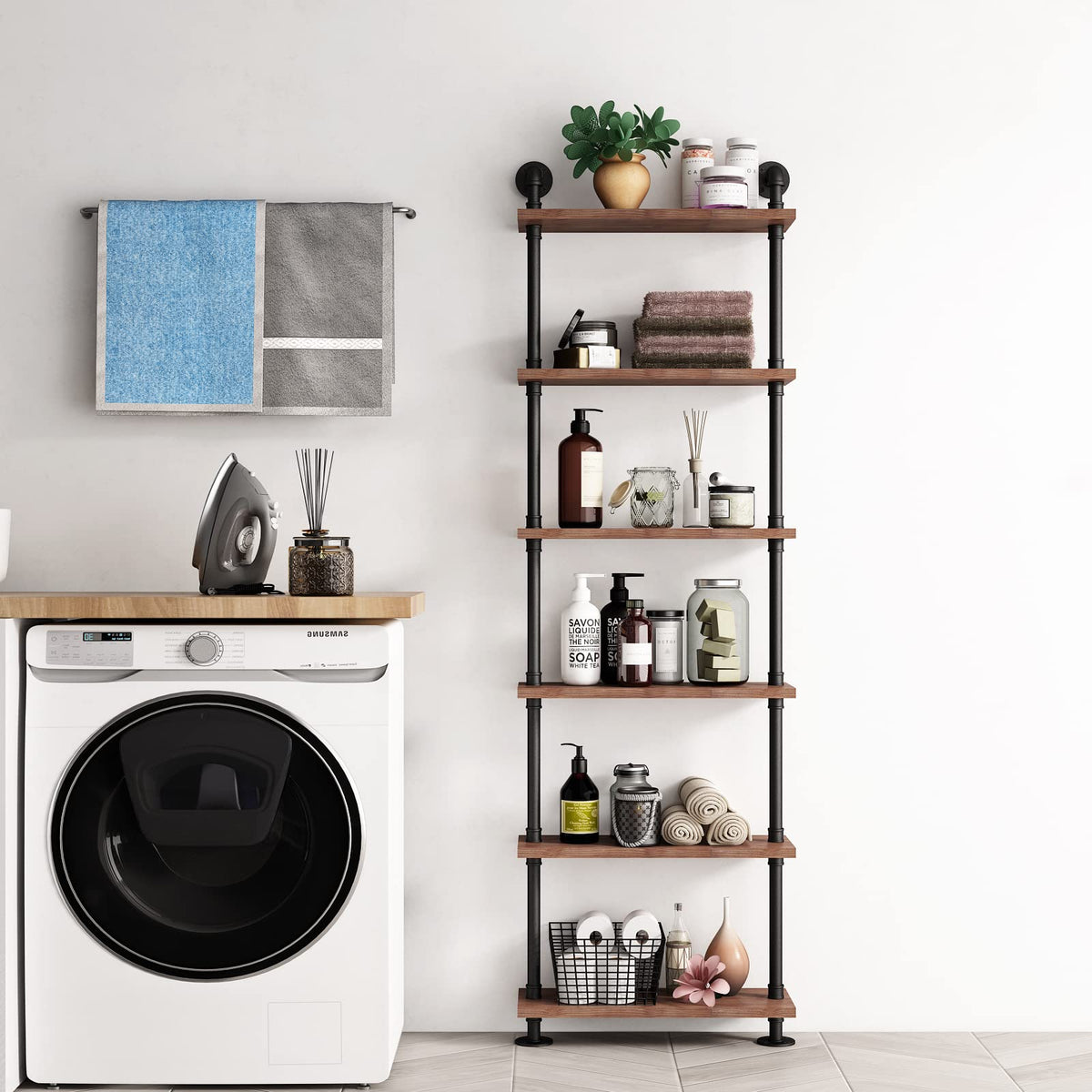 Industrial Pipe Rustic Wood Bookshelf Y6662