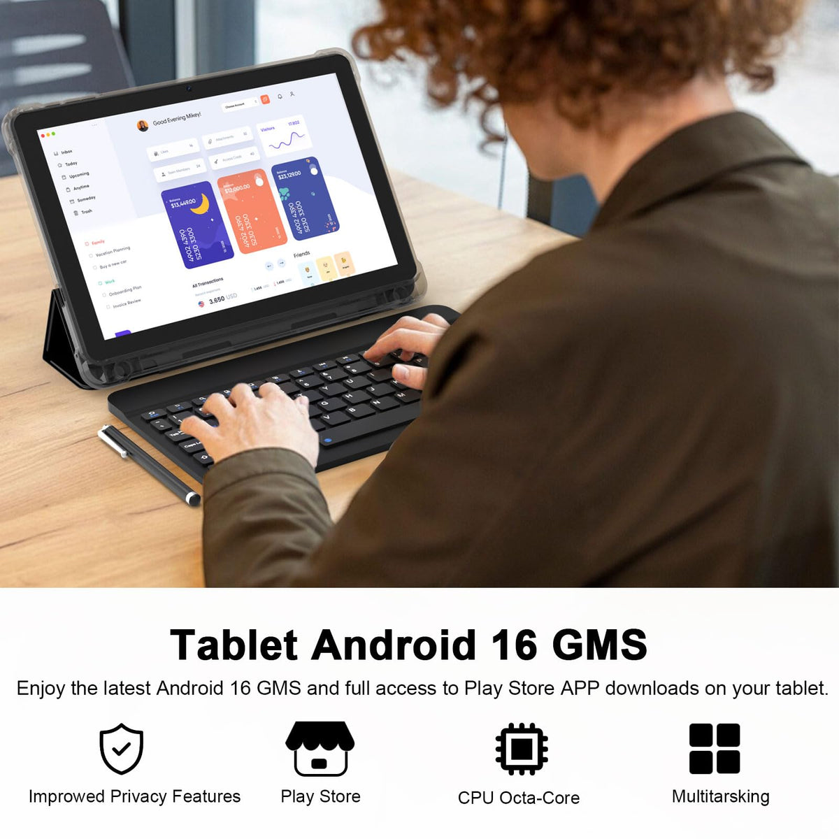 Android 16 Tablet 10 Inch 20GB RAM 128GB ROM Black I373