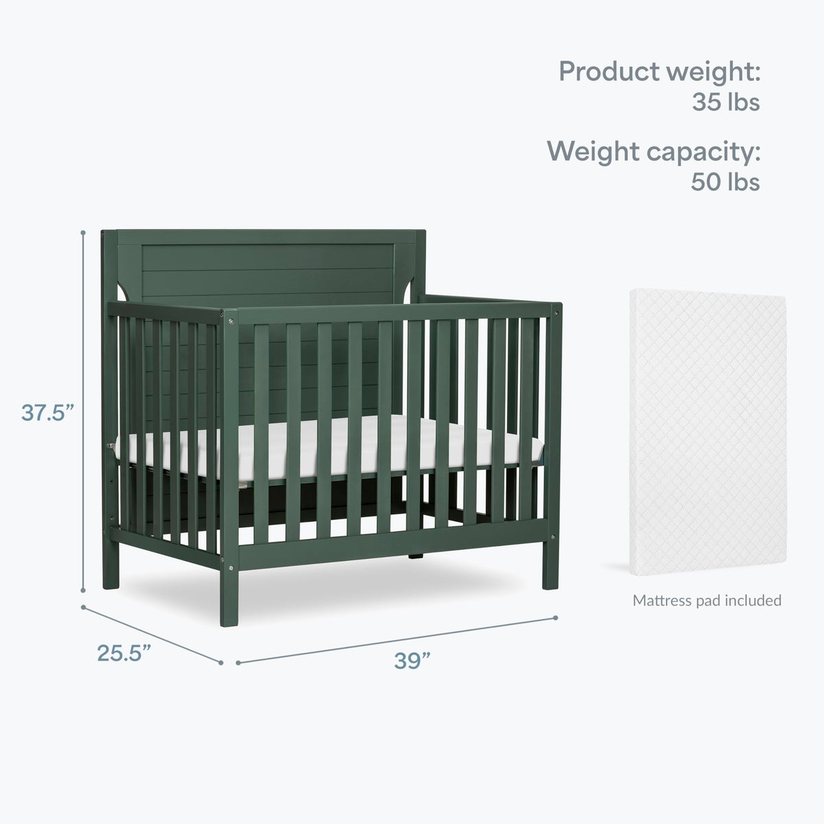 4-in-1 Convertible Mini Baby Crib with Mattress Pad A490721