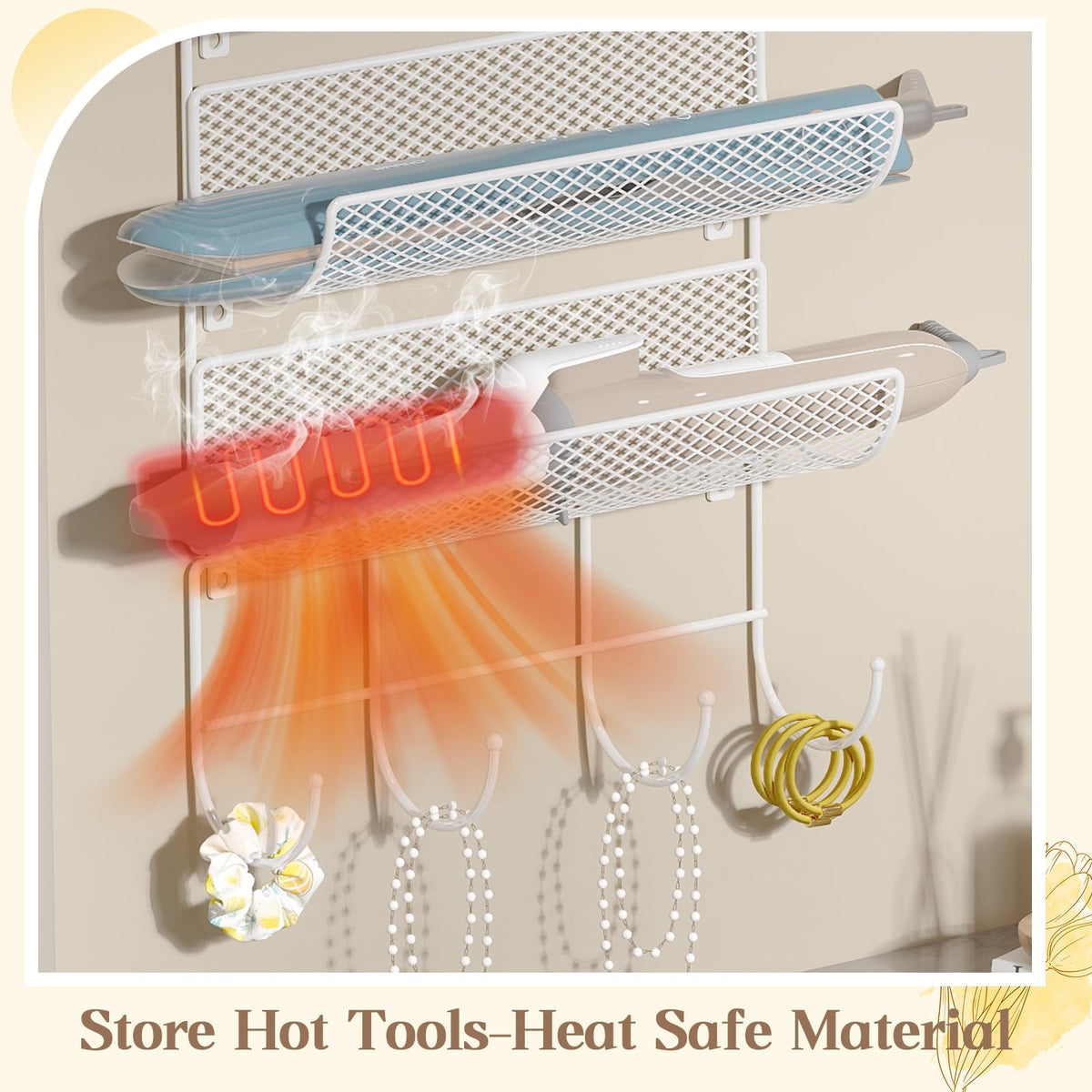 Wall-Mounted Hair Dryer Holder 4-Shelf White A6846