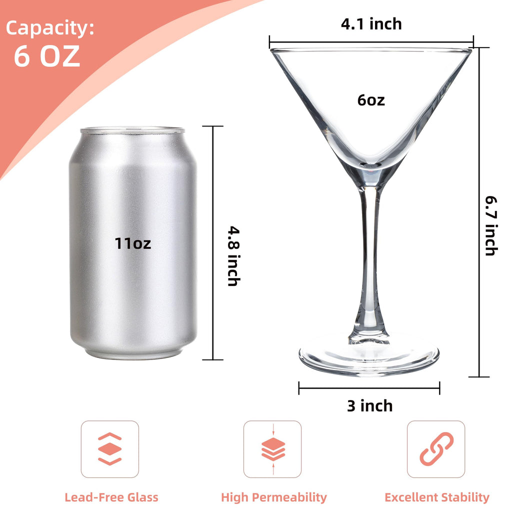 Martini Glasses Set of 7, 6 oz Reusable Cocktail Glasses with Stem B540670