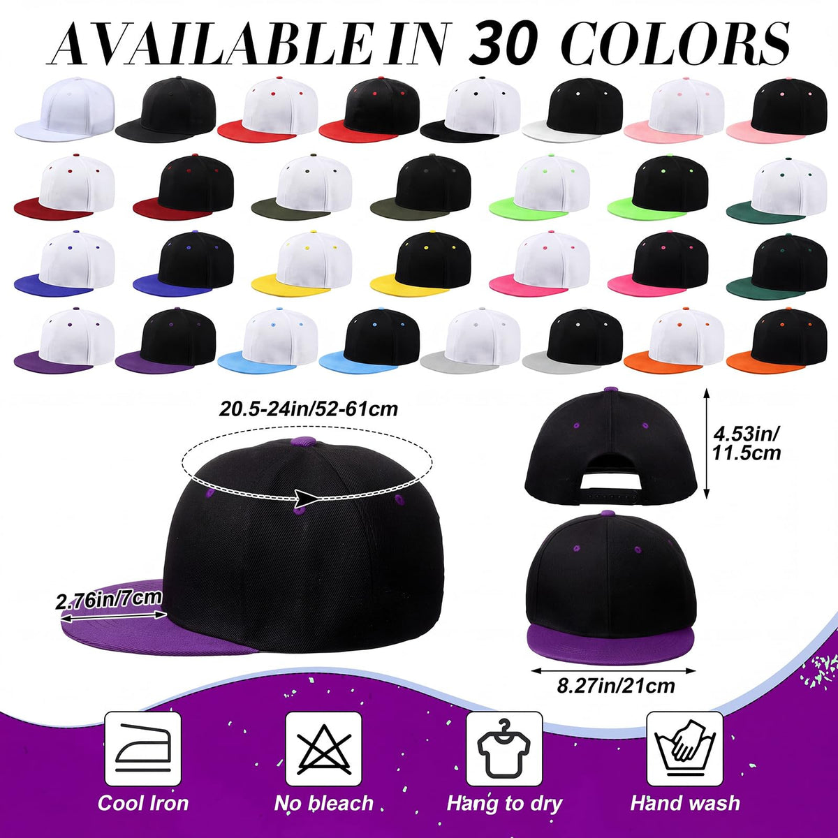 30 Pcs Flat Cap Baseball Caps T18749