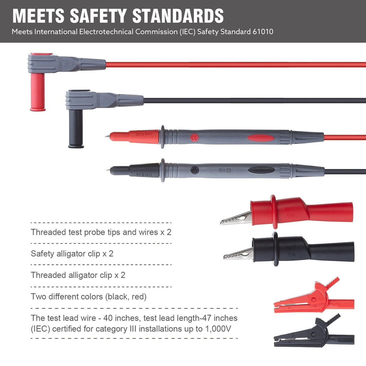 Silicone Multimeter Test Leads with Alligator Clips D61081