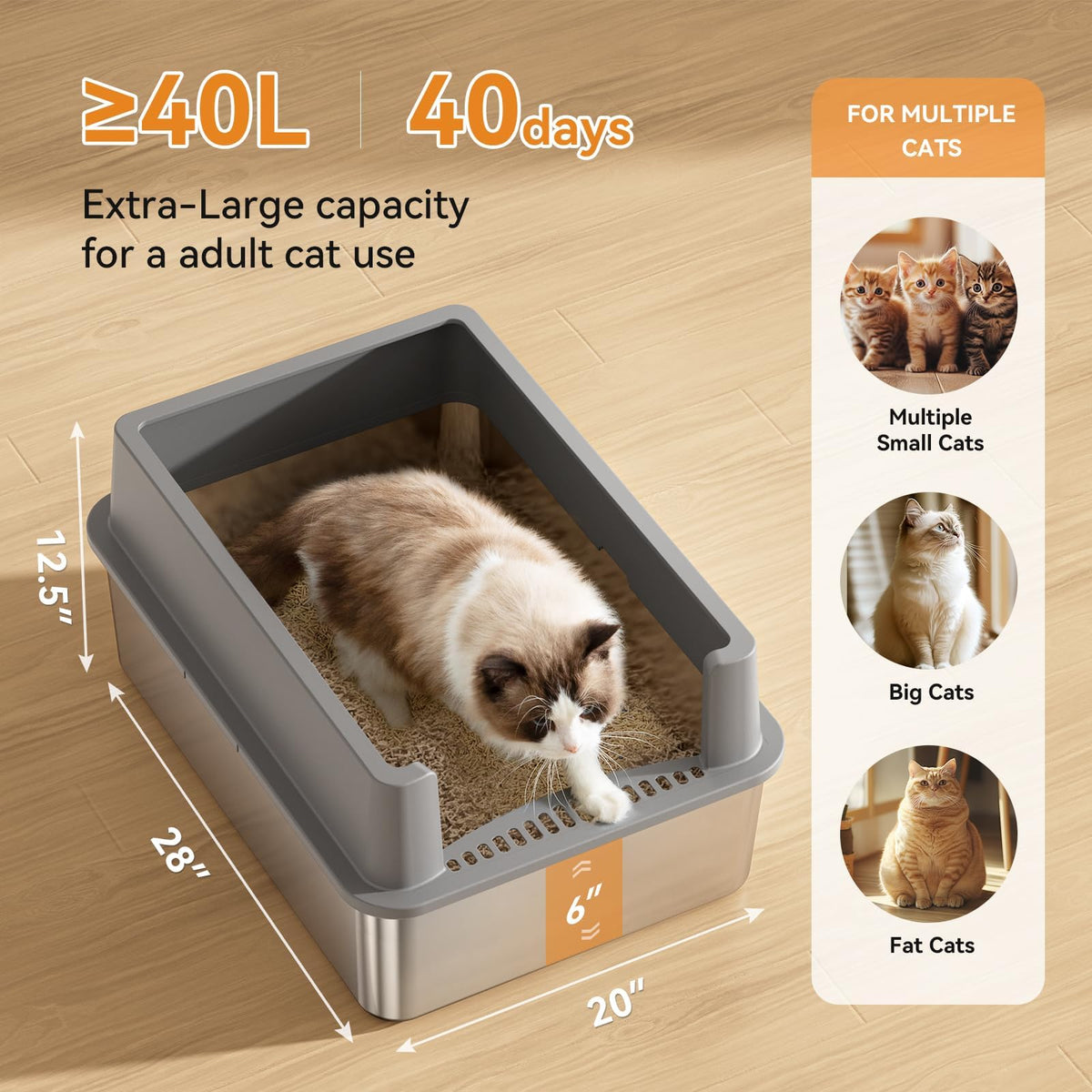 2 Pack 28" Extra Large Stainless Steel Cat Litter Boxes with Lid J92916
