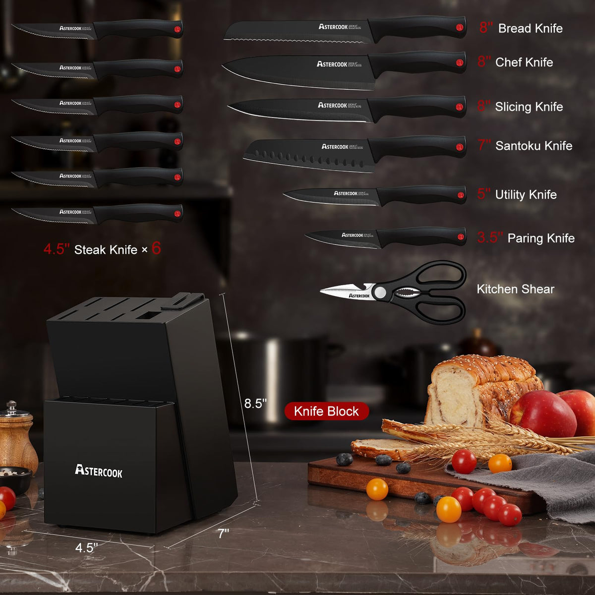 15 Pc German Knife Set with Block and Sharpener F257464