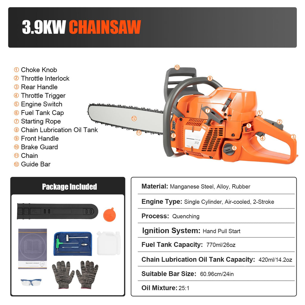 24 Inch 72CC 2-Stroke Gas Chainsaw R939194
