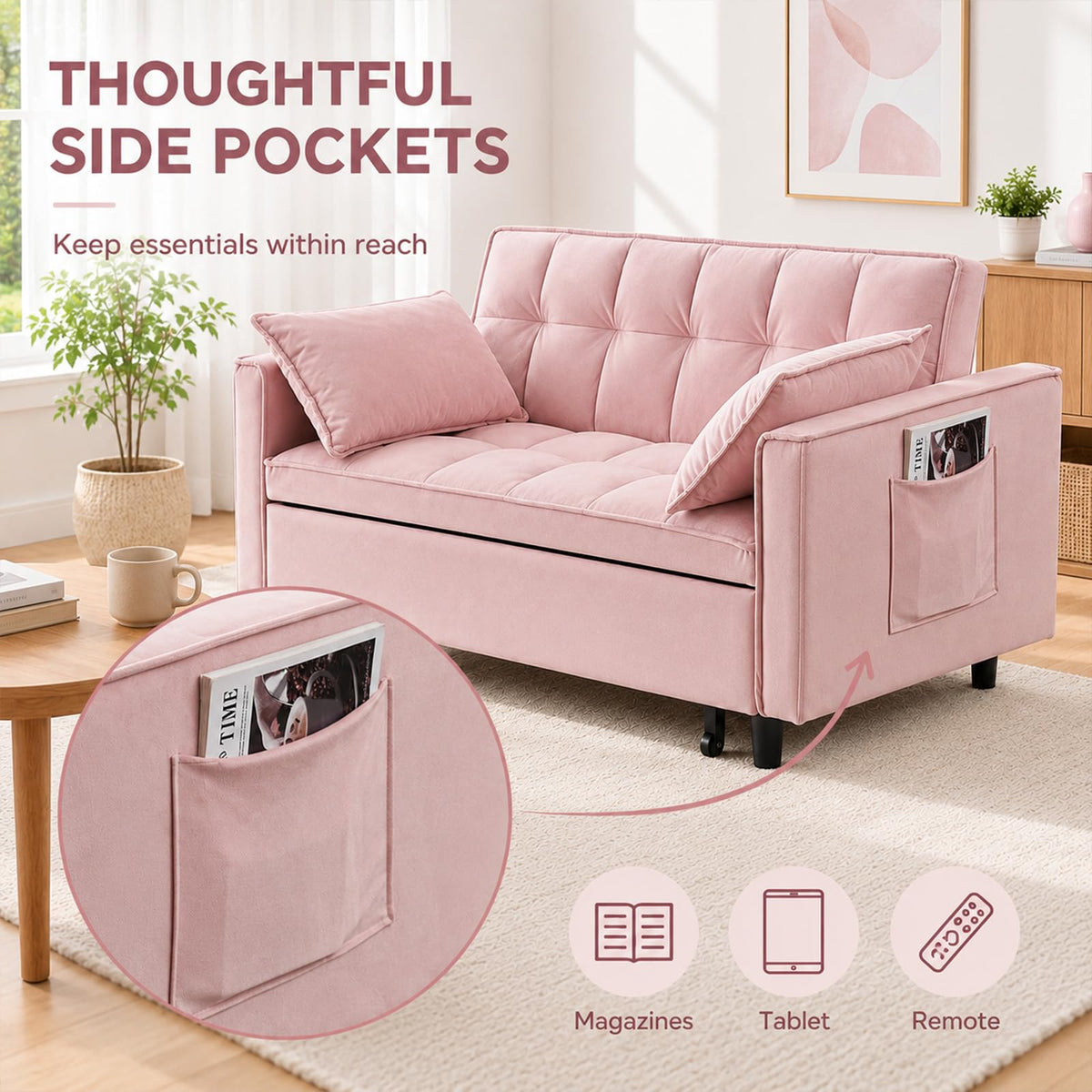 Velvet Convertible Sofa Bed B531