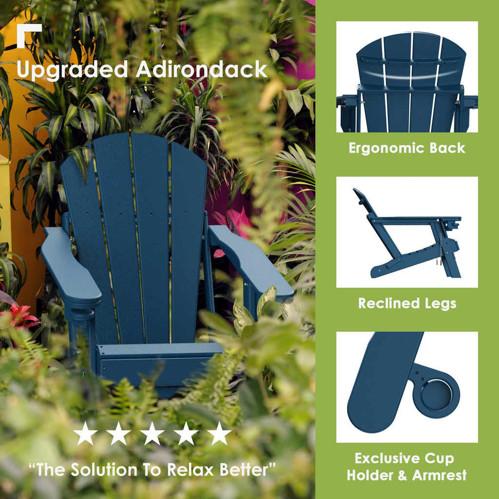 Blue Folding Adirondack Chairs with Ottoman Set of 6 U843