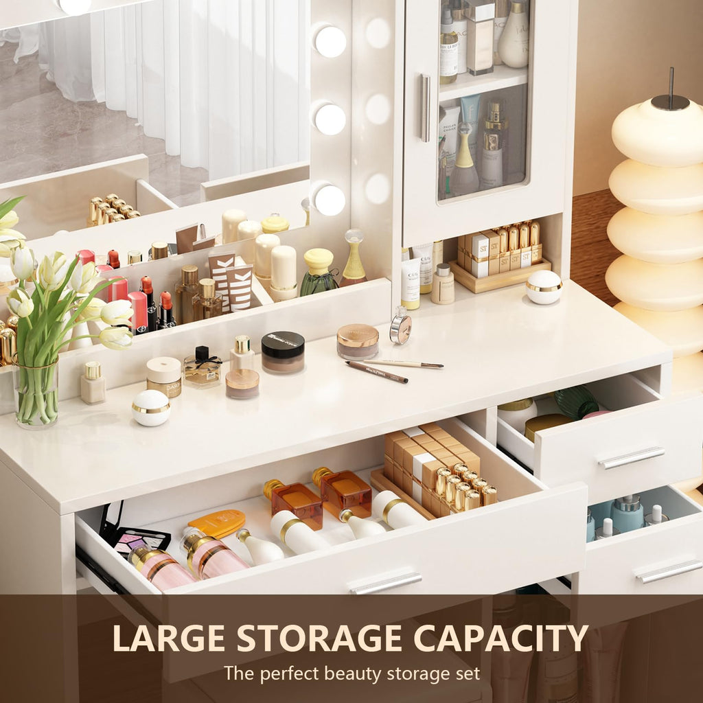 Makeup Vanity Desk Set with LED Lights Mirror Chair Q4120