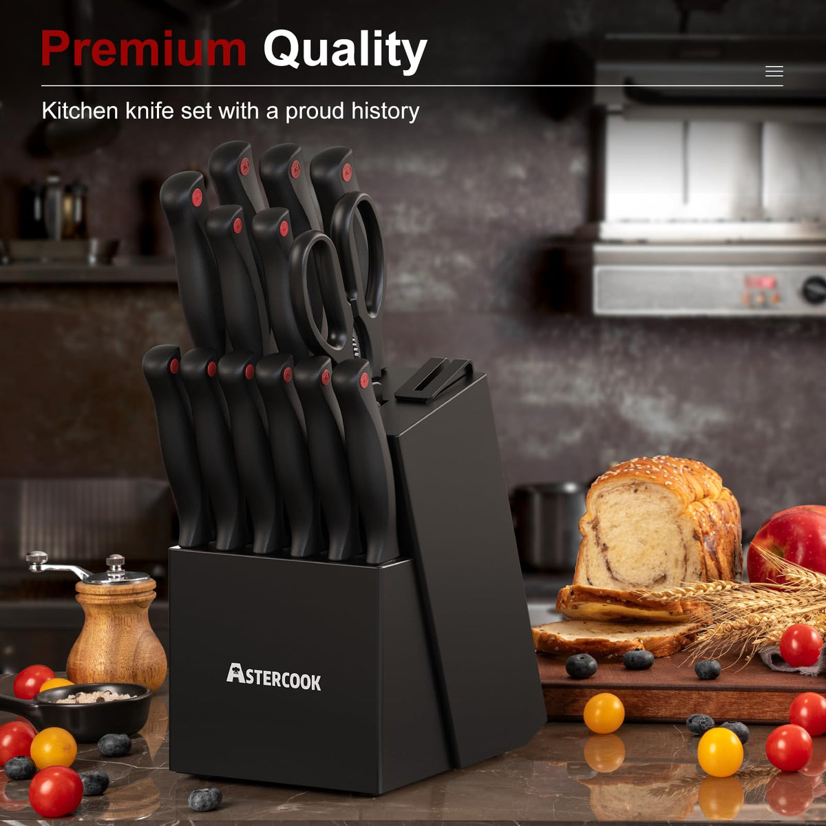 15 Pc German Knife Set with Block and Sharpener F257464