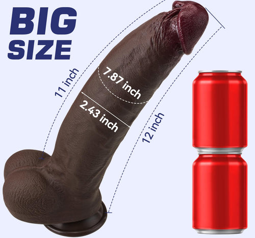 12 Inch Black Realistic Dildo with Suction Cup W94448