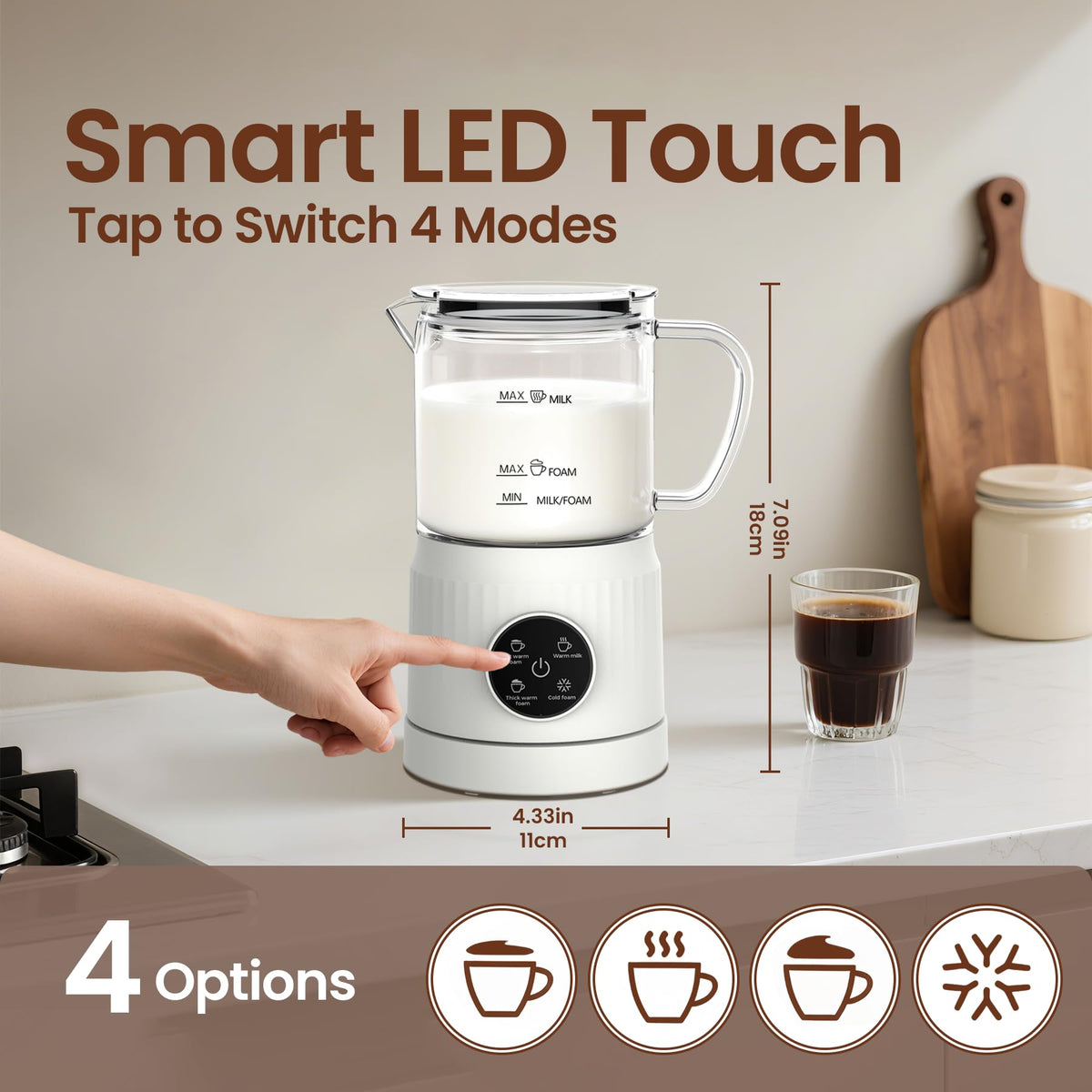 4-in-1 Electric Milk Frother and Steamer 13.52oz Z947098
