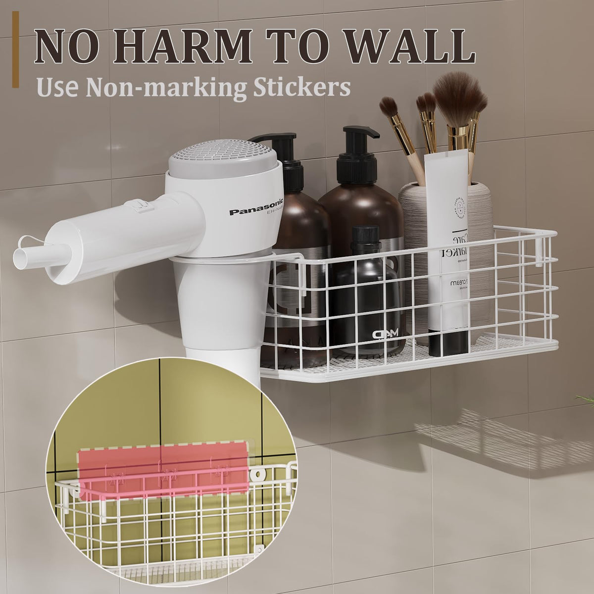 Wall-Mounted Hair Dryer Holder 4-Shelf White A6846