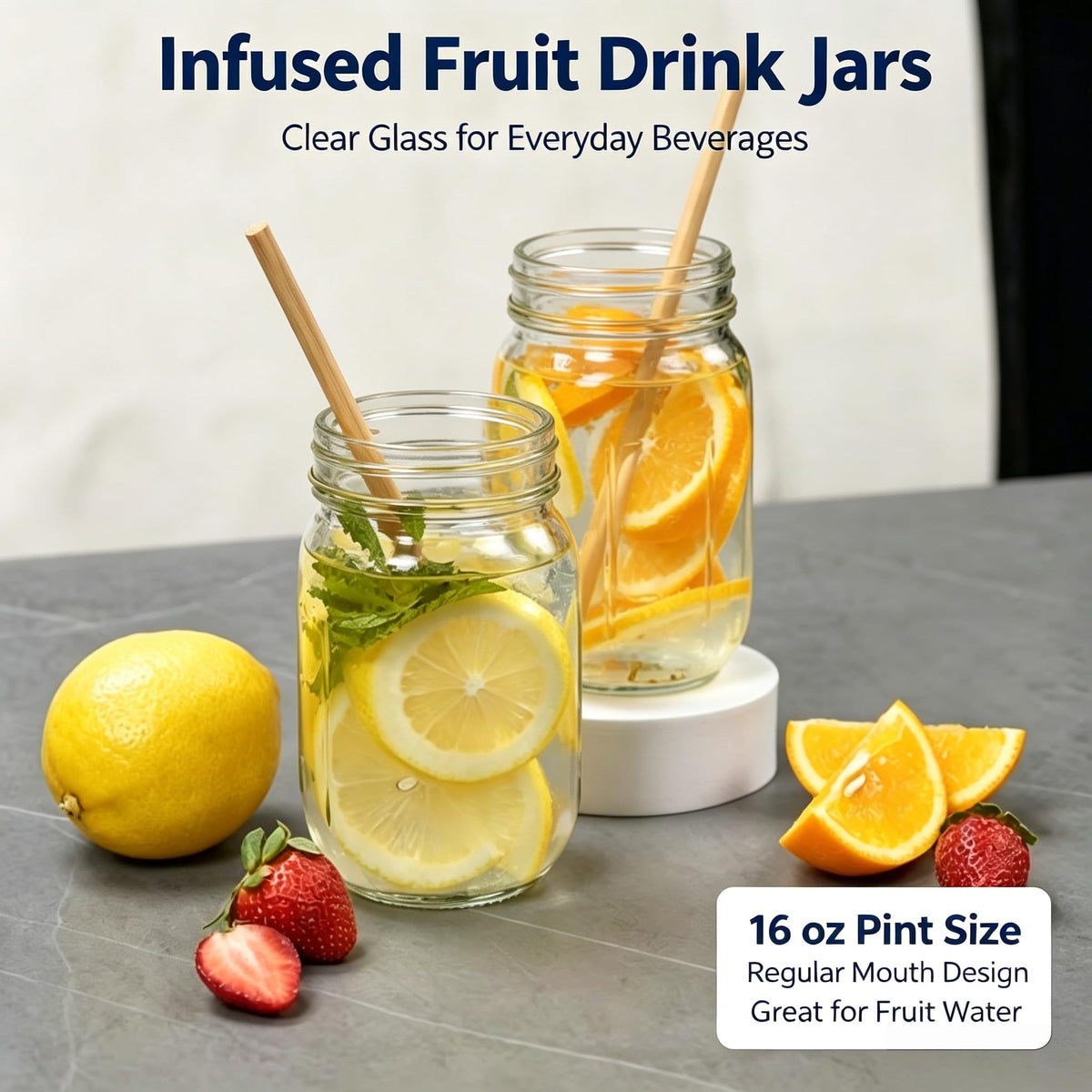 16 oz Regular Mouth Clear Glass Mason Jars 12-Pack with Airtight Lids and Bands M262844