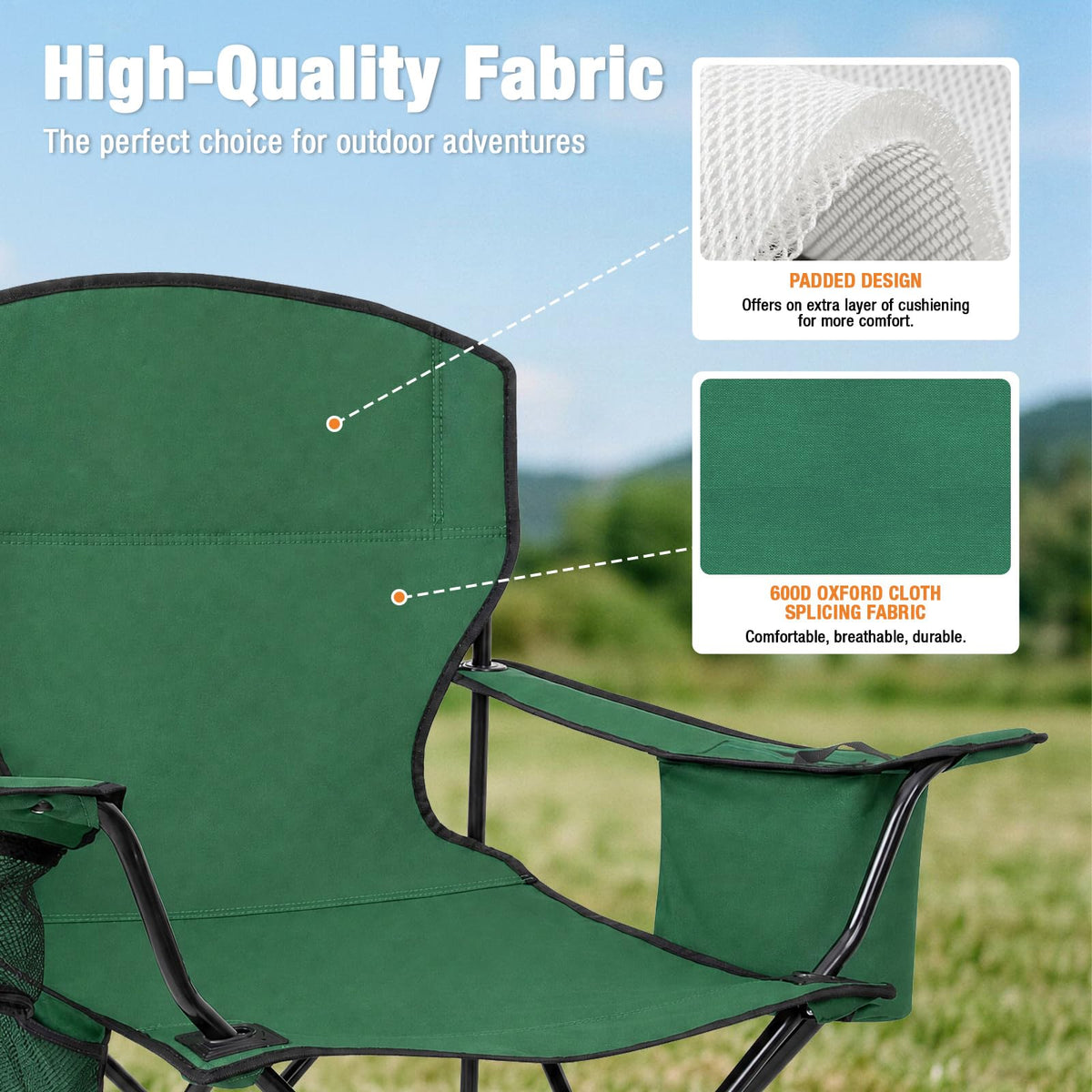 2 Pack Heavy Duty Folding Camping Chair with Cooler Bag E85939