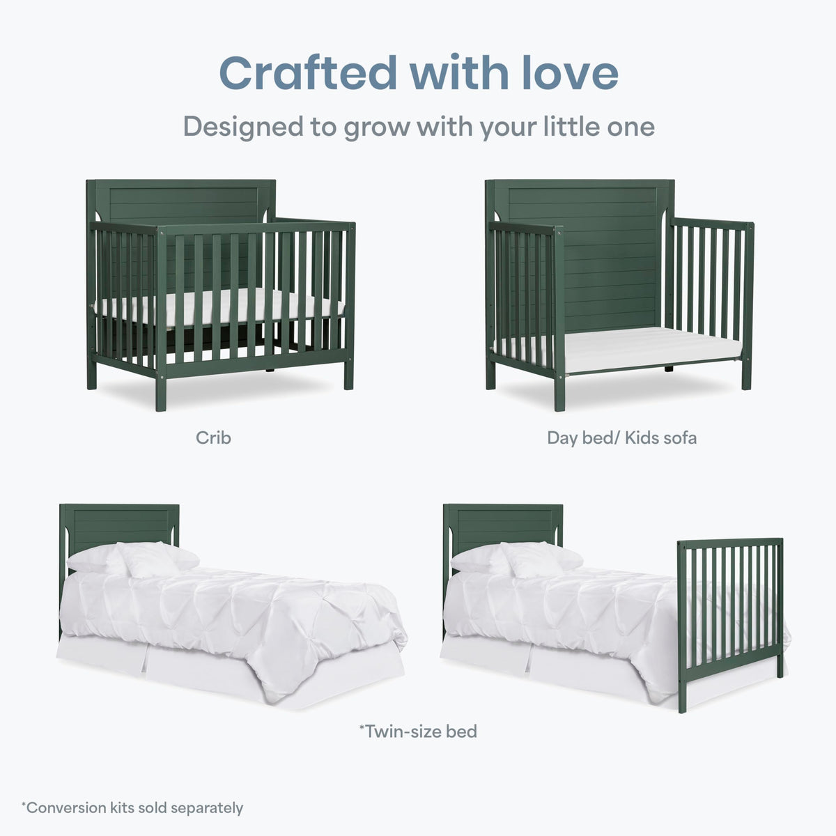 4-in-1 Convertible Mini Baby Crib with Mattress Pad A490721