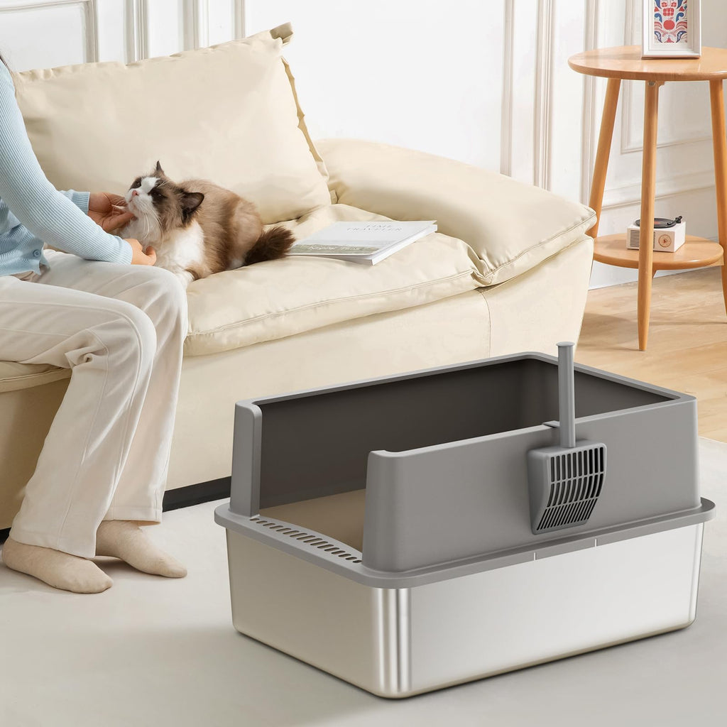 2 Pack 28" Extra Large Stainless Steel Cat Litter Boxes with Lid J92916
