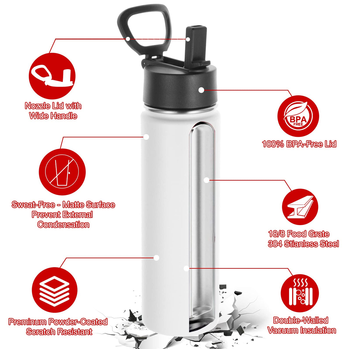22 oz Stainless Steel Insulated Water Bottles with Straw 8 Pack H73187