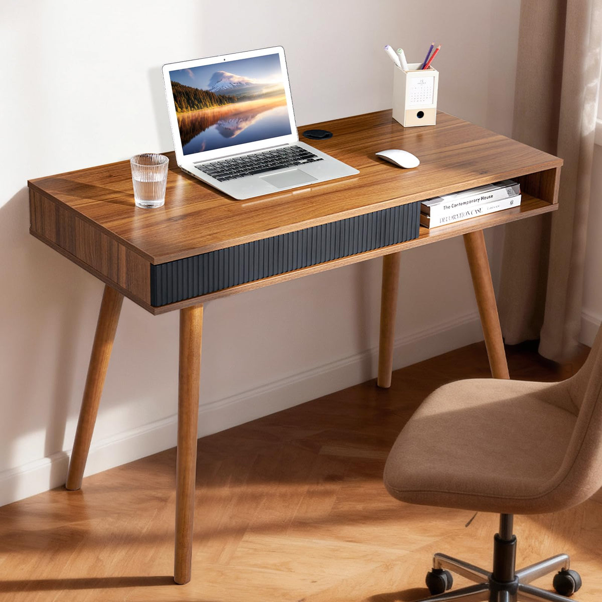 Walnut Wood Desk with Drawer K71254