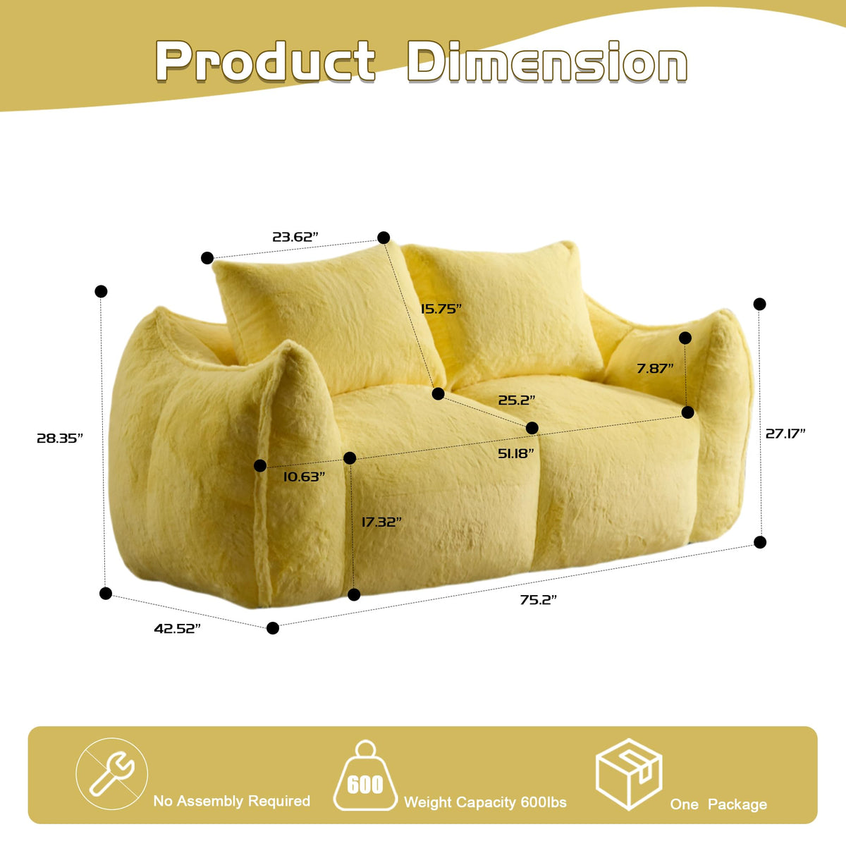 Oversized Faux Fur Memory Foam Bean Bag Chair E701235