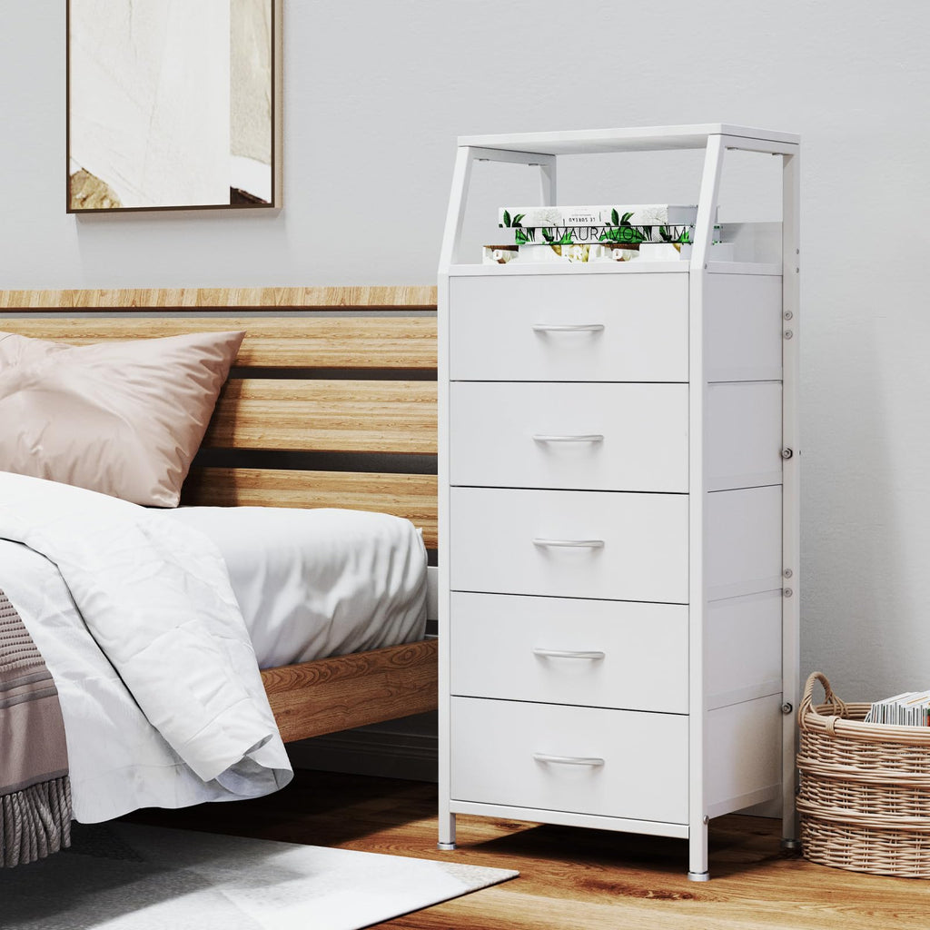 White 5 Drawer Fabric Dresser Y4105