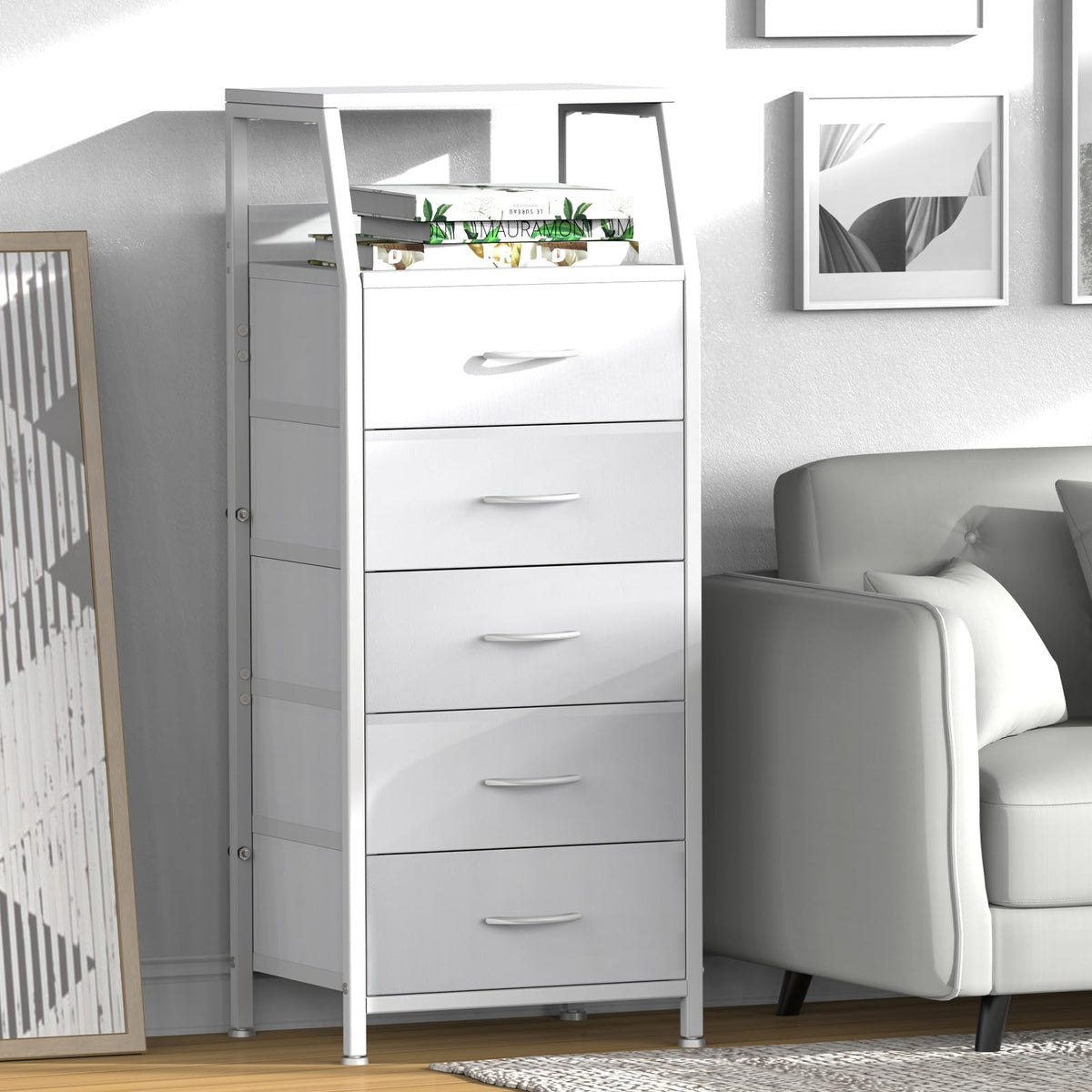 White 5 Drawer Fabric Dresser Y4105