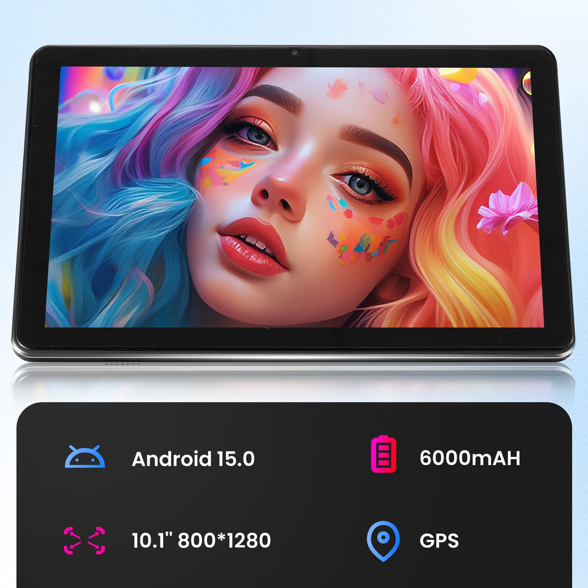 Android 15 Tablet, 10.1 Inch 18GB RAM 128GB ROM, 1TB Expandable, 1280 * 800 HD Display, 5G WiFi, BT5, 6000mAh Battery, GMS I500381