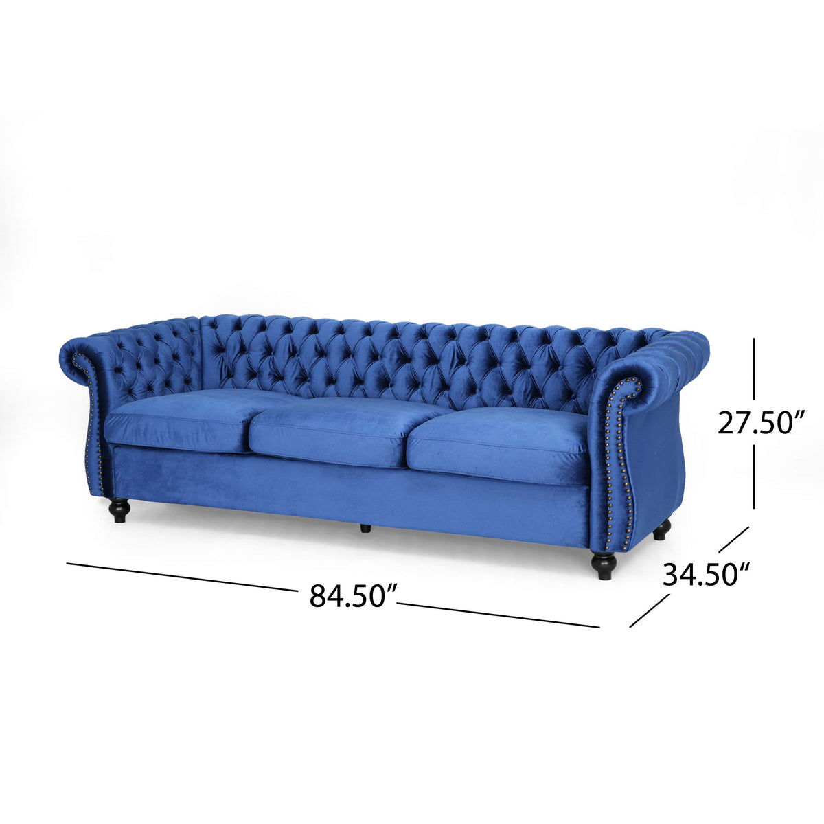 Navy Blue Velvet Sofa with Scroll Arms E8290
