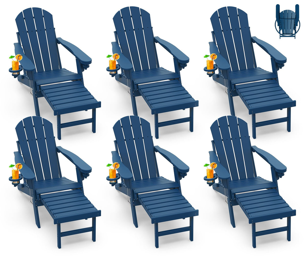 Blue Folding Adirondack Chairs with Ottoman Set of 6 U843