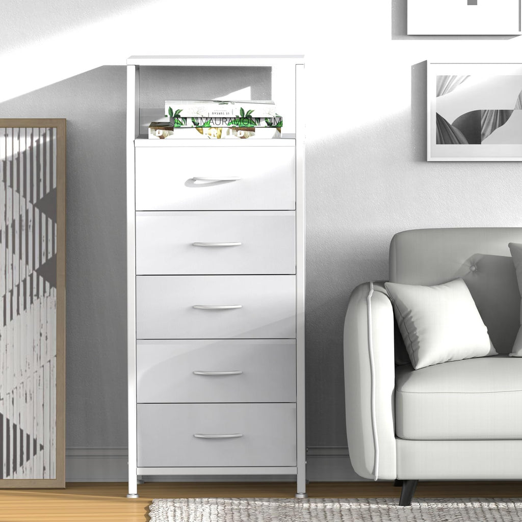 White 5 Drawer Fabric Dresser Y4105
