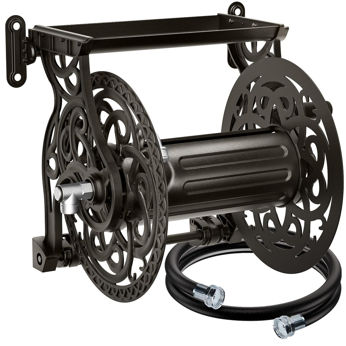 Metal Wall Mount Garden Hose Reel, Holds 125 ft x 5/8'' Hose, Dark Bronze E2344