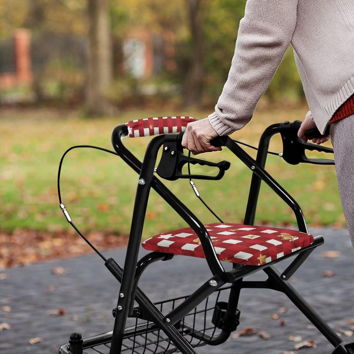 Red Lattice Rollator Walker Accessories Seat and Backrest Rollbar Covers Washable H432352